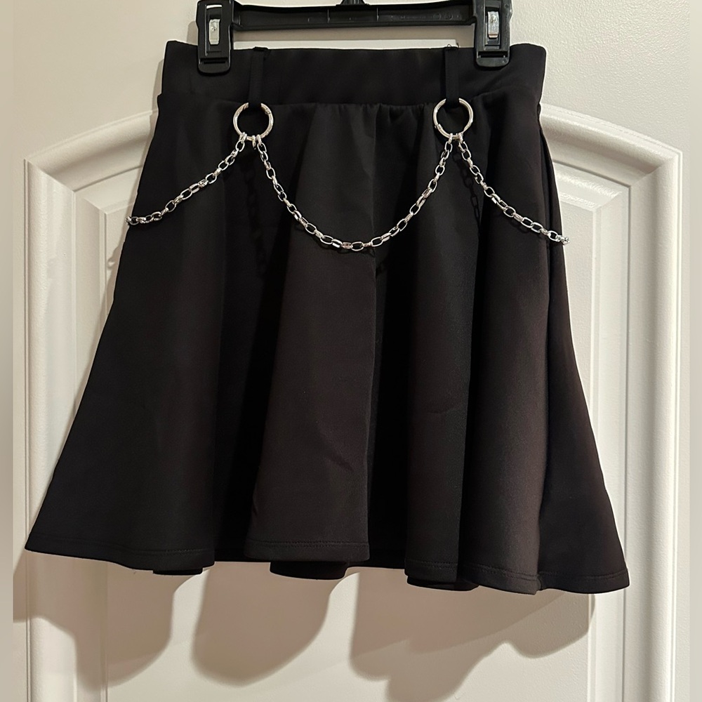Hot Topic Black Skirt with Silver Color Metal Chain Detail Size Small
